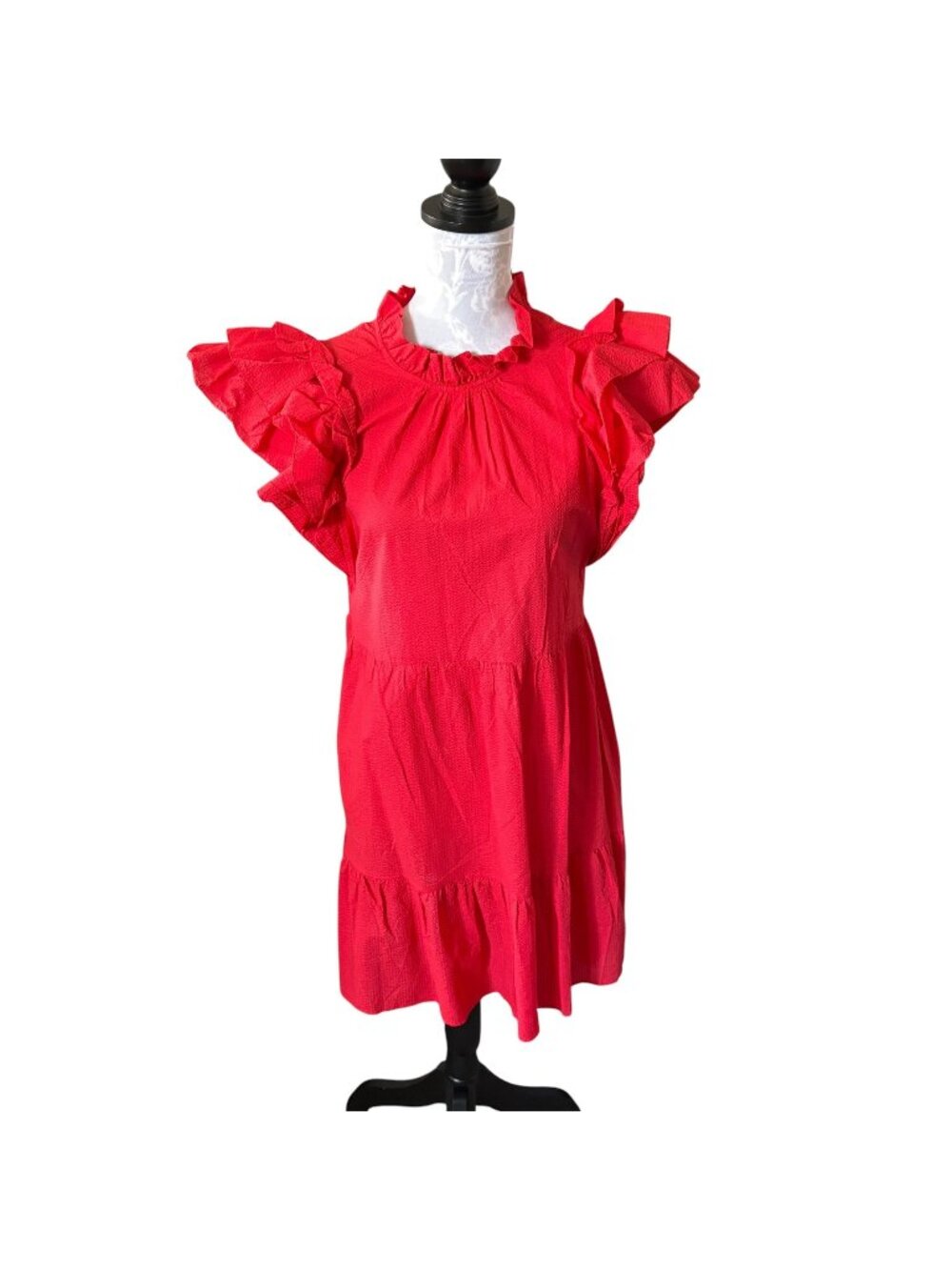 Marie Oliver Puff Sleeve Dress Red Ruffle Womens Xsmall